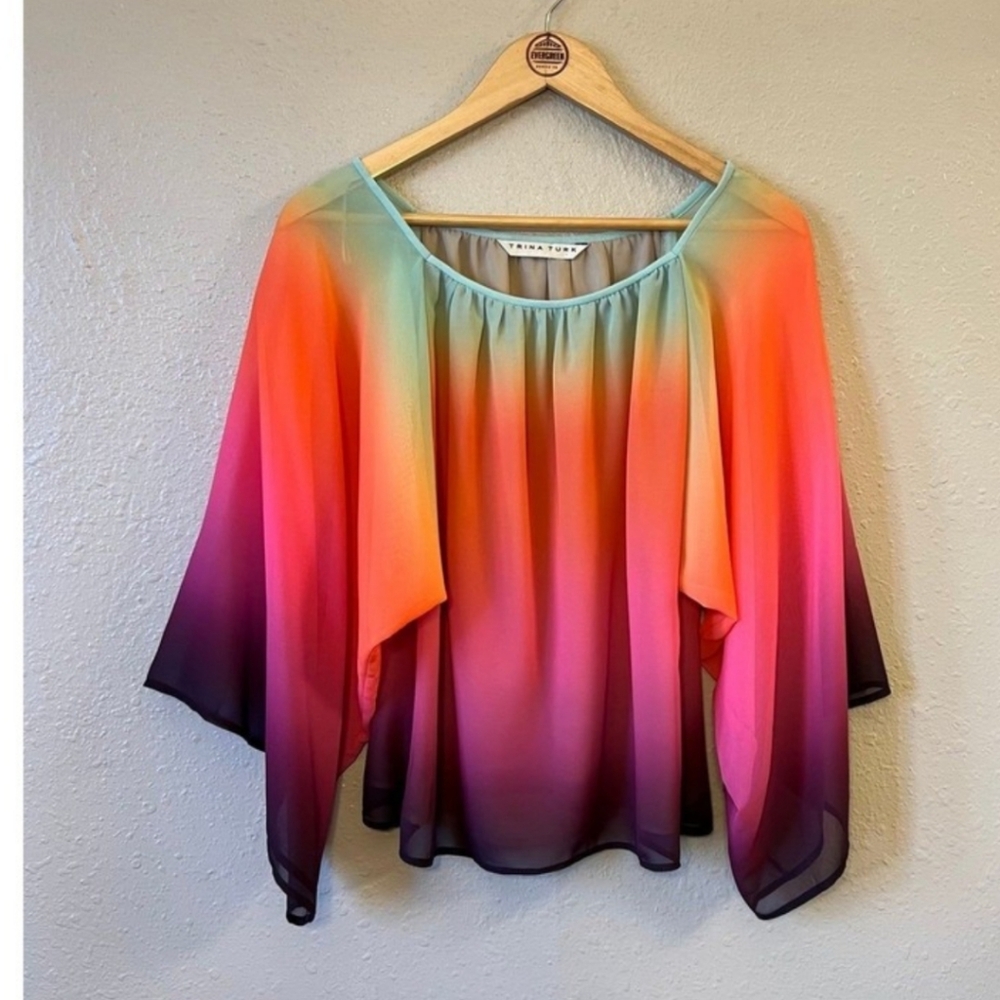 Trina Turk Rainbow Print Flowy Blouse Top